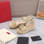 Valentino Garavani Vlogo Raffia Platform Wedge Sandals Natural - Image 3