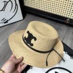 Celine Flat Crown Raffia Hat Emblem In Black - Image 3
