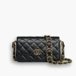 Chanel Phone Holder with Chain Aged Leather Black 18cm AP3570 B14306 94305