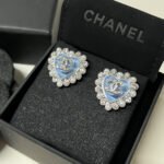 Chanel Heart Motif And Crystal Earrings Blue - Image 2