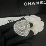 Chanel CC Heart Brooch Silver With Pearl Heart - Image 7
