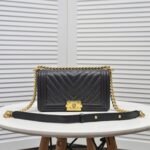 Chanel Boy Chevron Medium Handbag Black In Gold 25cm - Image 3