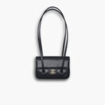 Chanel Clutch With Leather Strap Grained Shiny And Gold Tone Black 17cm
