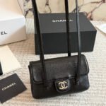 Chanel Clutch With Leather Strap Grained Shiny And Gold Tone Black 17cm - Image 3