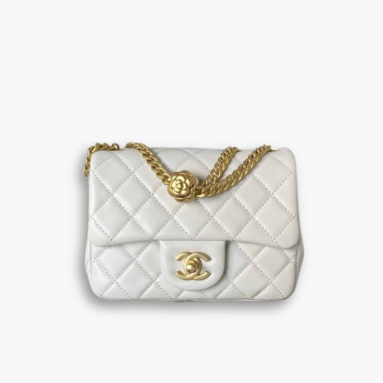 ELG_DRB1066-9-1 Chanel 23S Mini Flap Bag Camellia White 18cm - Image 1