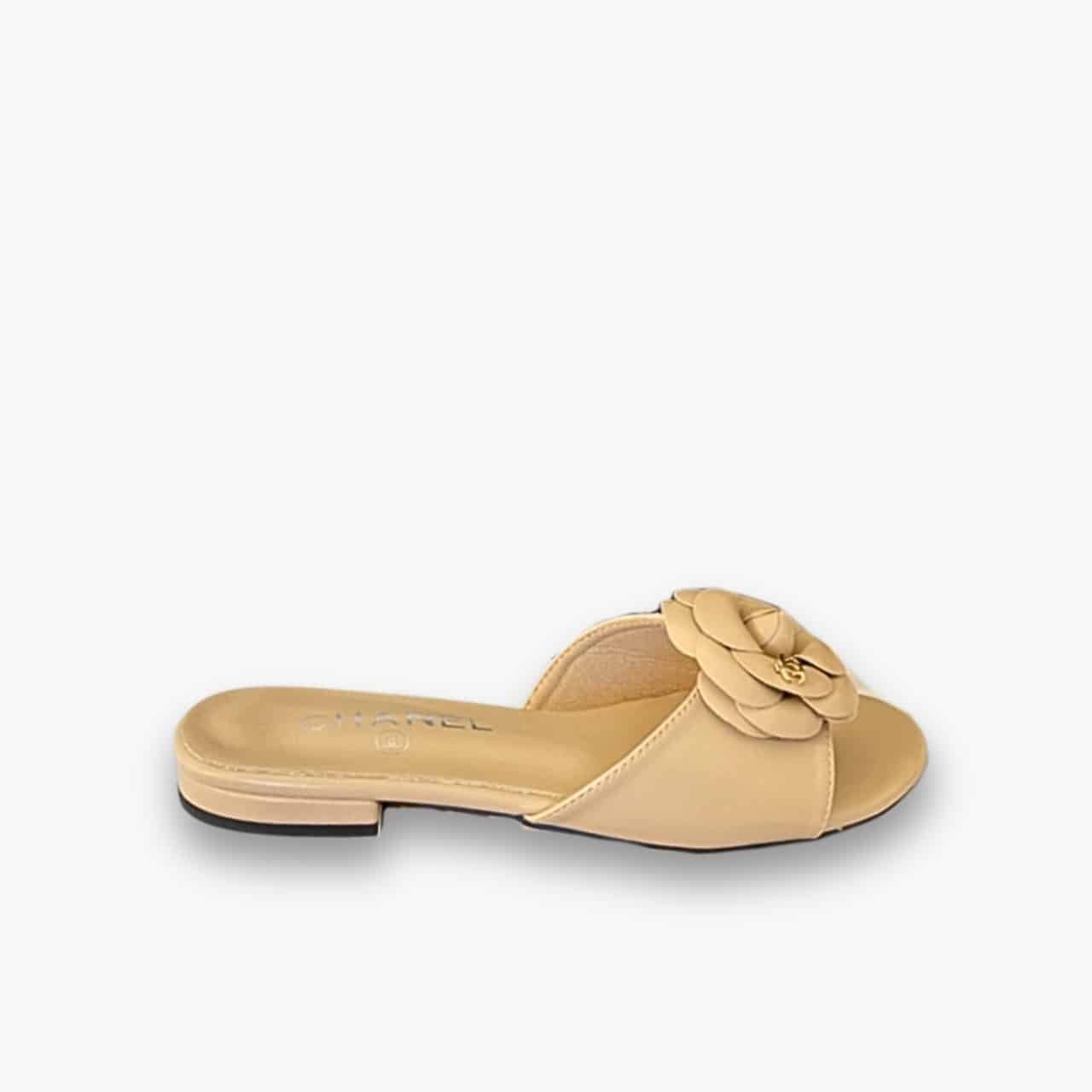 ELG_GCS1001-6-2 Chanel Camellia Slides Beige - Image 1