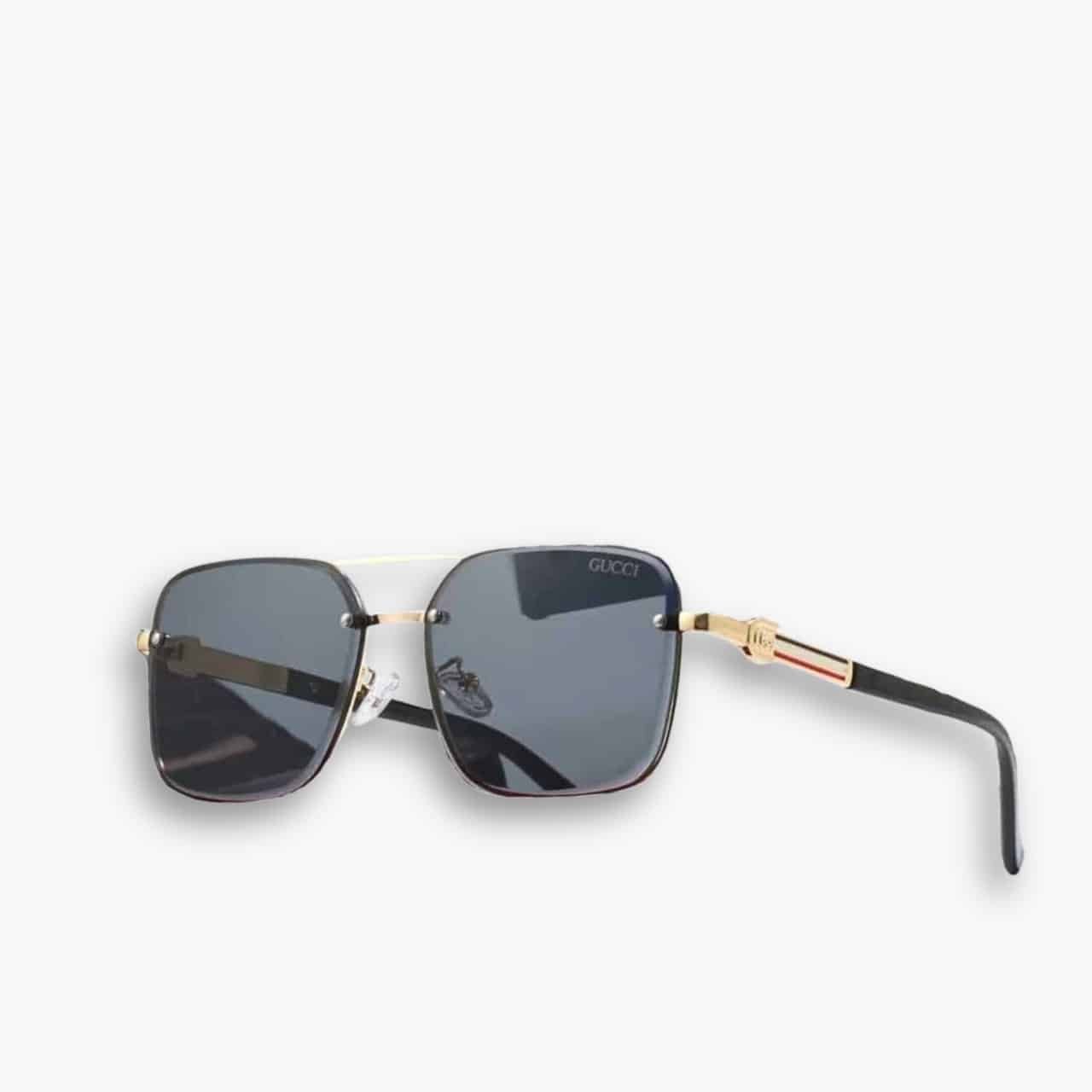 ELG_LVB1002-14 Gucci Square Gradient Vintage Gold Metal Sunglasses Black - Image 1