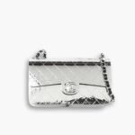 Chanel Quilted Hammered Metal Mini Classic Flap Evening Box Bag Silver 18cm