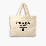 Prada Fur Pile Fabric Tote Bag Beige 30cm