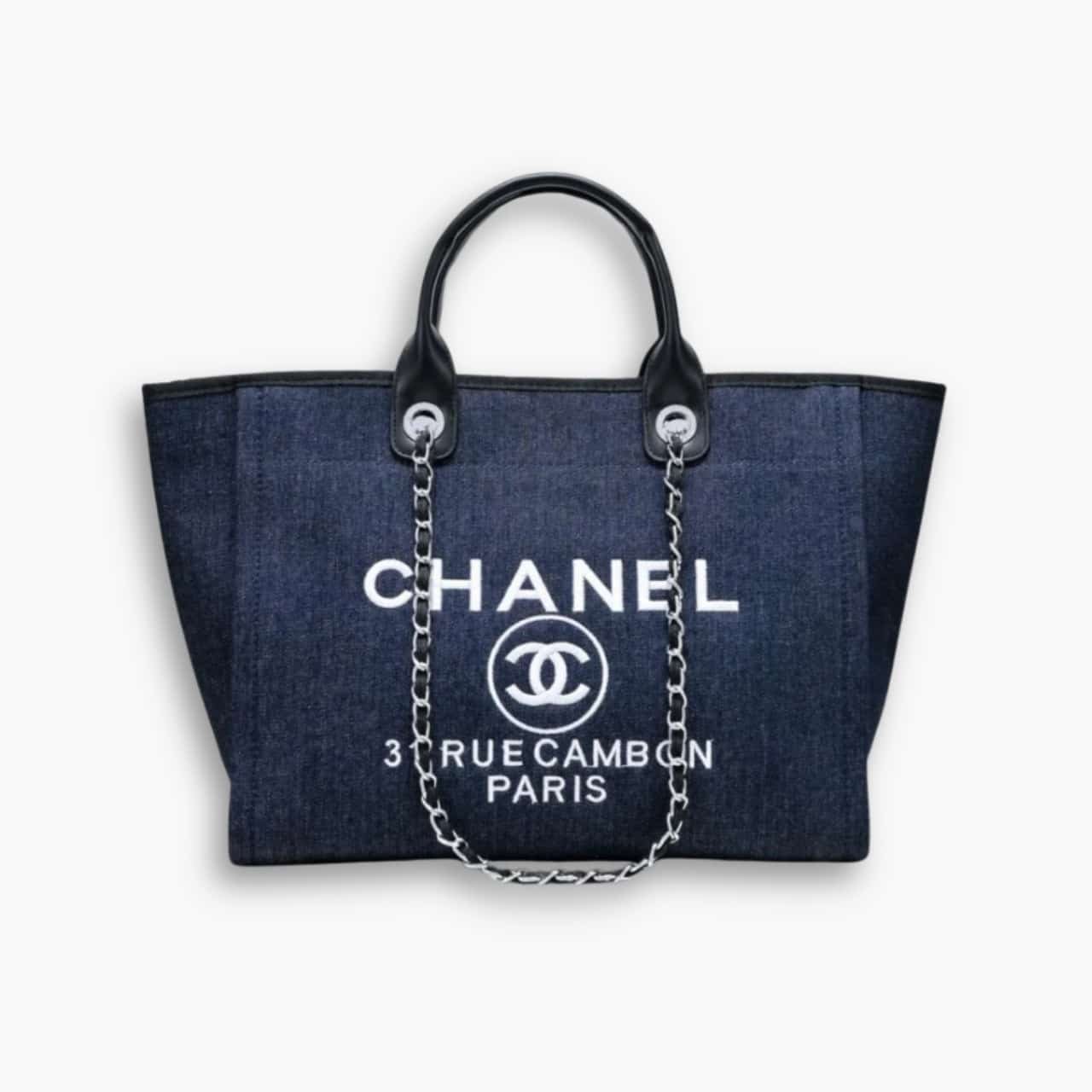 ELG_RW1001-9 Chanel Deauville Shopping Tote Dark Blue 39cm - Image 1
