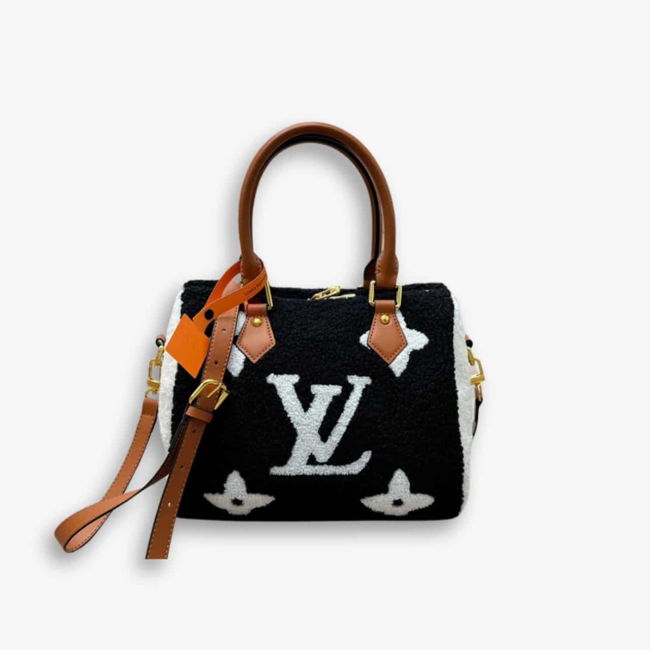 ELG_VLB1178 Louis Vuitton Monogram Teddy Speedy Bandouliere Black White 25cm - Image 1