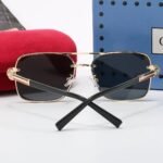 Gucci Square Gradient Vintage Gold Metal Sunglasses Black - Image 3