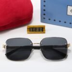 Gucci Square Gradient Vintage Gold Metal Sunglasses Black - Image 6