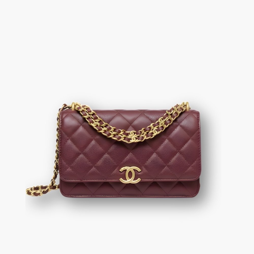Thumbnails-Elegous-1-2 Chanel Wallet On Chain Gold Tone Metal Dark Burgundy 19Cm - Image 1