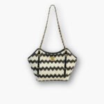 Chanel Small Shopping Bag Braided Straw And Gold Tone Metal Beige And Black 20Cm