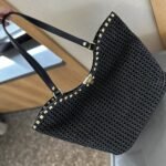 Valentino Garavani Rockstud Raffia Tote Bag Black 31cm - Image 2