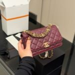 Chanel Wallet On Chain Gold Tone Metal Dark Burgundy 19Cm - Image 4