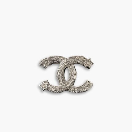 Chanel CC Brooch Silver With Stones Attached And Two Stars